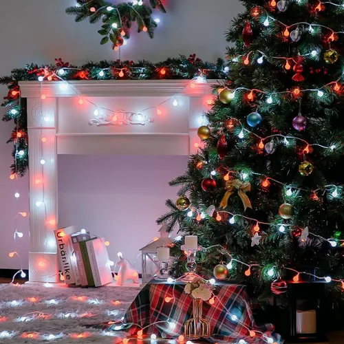 Vista 4 de JMEXSUSS Luces de Cuerda de Globo, Luces de Navidad Rojas y Blancas, Enchufe de 100 LED Globe String Lights Plug in with Remote, 33 ft 8 Modes