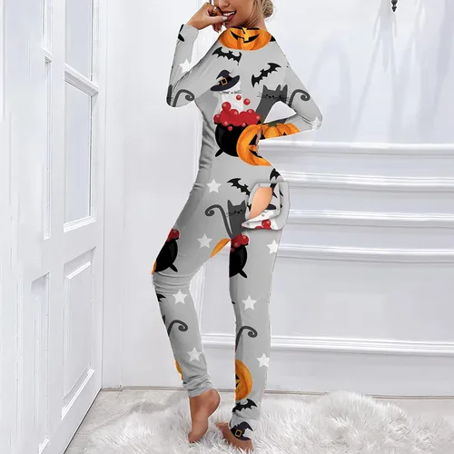 Vista 4 de DESKABLY Womens Jumpsuits Casual Dressy Sexy Leopard Print Babydoll Onesie Buttoned Flap Teddy Nightgowns Bodysuit Sleepwear
