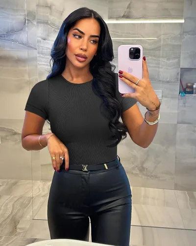 Vista 3 de Body de 2 piezas para mujer, de manga corta acanalada, cuello redondo, moldeador