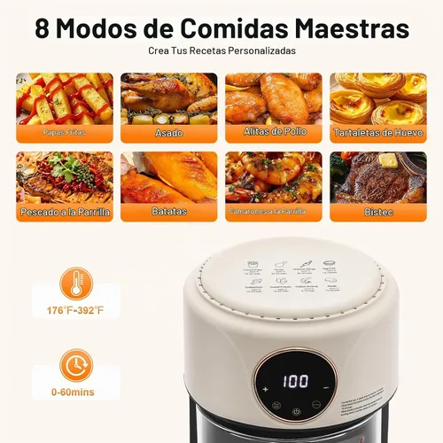 Vista 6 de Freidora de aire, cuenco digital ClearCook de 4.44 cuartos de galón con ventana visible, parrilla de acero inoxidable, cesta antiadherente y apta