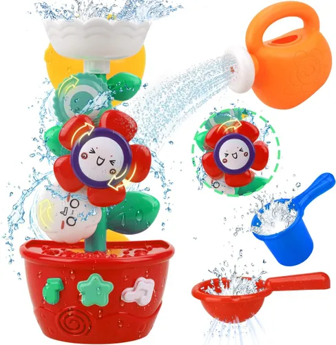 Vista 10 de Juguetes de baño para niñas para niños de 1 a 3 años Mesa de agua con ventosa y rotación Juguetes de bañera para niños pequeños con tazas apilables