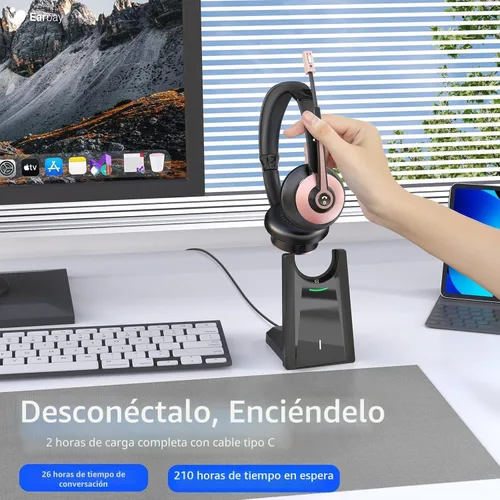 Vista 5 de Earbay Auriculares inalámbricos, auriculares Bluetooth con micrófono con cancelación de ruido y dongle USB, auriculares inalámbricos con micrófono