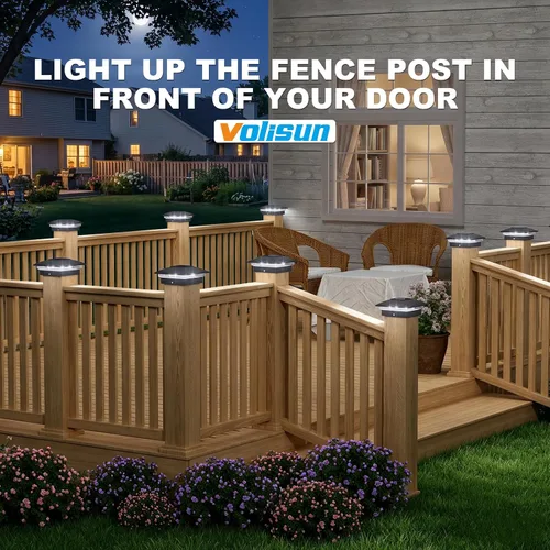 Vista 7 de VOLISUN - Luz solar para punta de poste al aire libre, impermeable, paquete de 4, valla solar - Luces para postes de 4x4, 5x5, 6x6 de madera/vinilo