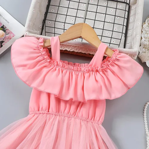 Vista 2 de VINUOKER Vestido de fiesta de princesa para niñas pequeñas, vestido de primavera y verano, vestido de verano con hombros descubiertos, vestido
