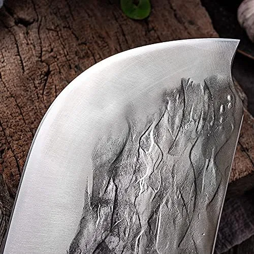 Vista 3 de MAYiT Cuchillo de carnicero de carne, cuchillo de corte grueso profesional hecho a mano para cortar huesos, martillo de cocina de chef, herramientas