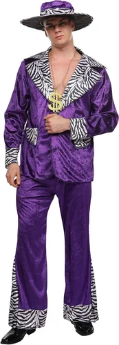 Vista 3 de Maxim Party Supplies Disfraz de jugador adulto Mack Daddy Hustler traje de terciopelo incluye sombrero, chaqueta de traje, pantalones, cadena dorada