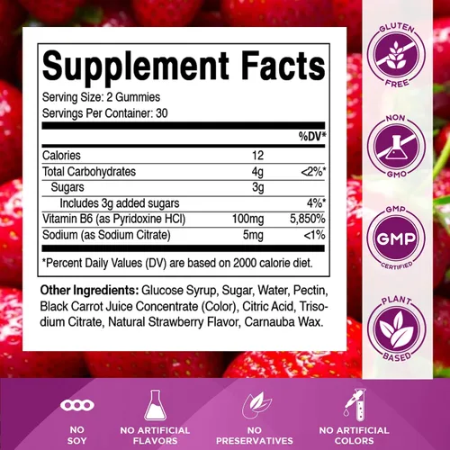 Vista 2 de Vitamatic Vitamina B6 100mg - Sabor a Bayas - 60 Gomitas a Base de Pectina - Apoya el Sistema Nervioso
