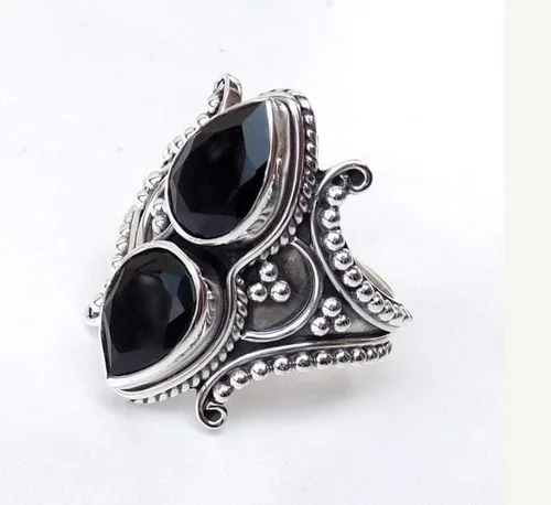 Vista 3 de Genuine Black Onyx Ring * 925 Sterling Silver * Handmade Ring * Pear Shape Gemstone Ring * Huge Onyx Ring * Pear Black Onyx Designer Ring * Birthday