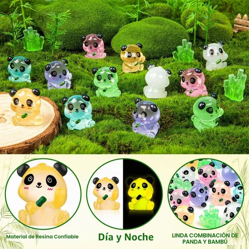Vista 5 de 18 mini figuras luminosas de panda de resina con 2 bambúes para casa de muñecas