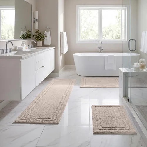 Vista 58 de Superior Cotton Washable Bath Rug, Non Slip Runner, 1 Piece Set, Black Absorbent Combed Cotton Bath Rug Runner or Rug Set, Bathroom Vanity or