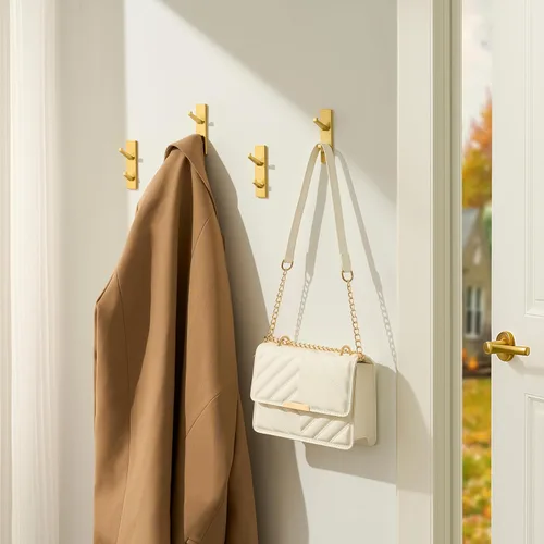 Vista 3 de susswiff Ganchos de Pared Dorados para Abrigo y Toalla: Colgador Adhesivo para Puerta de 5.9 kg, Paquete de 4
