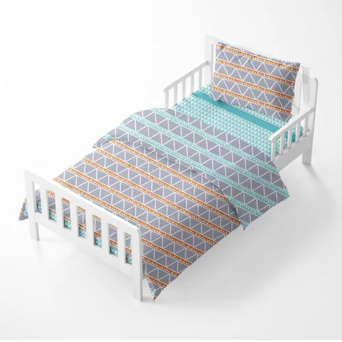 Vista 4 de Bacati - Juego de ropa de cama 100% de muselina de algodón azteca/tribal de 4 piezas para niñas pequeñas, 100% algodón, incluye edredón reversible