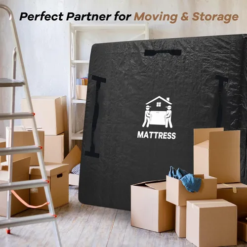 Vista 5 de Bolsas para colchón para mudanza, BETU protector de colchón impermeable funda de colchón tamaño completo bolsas de almacenamiento con 8 asas Negro