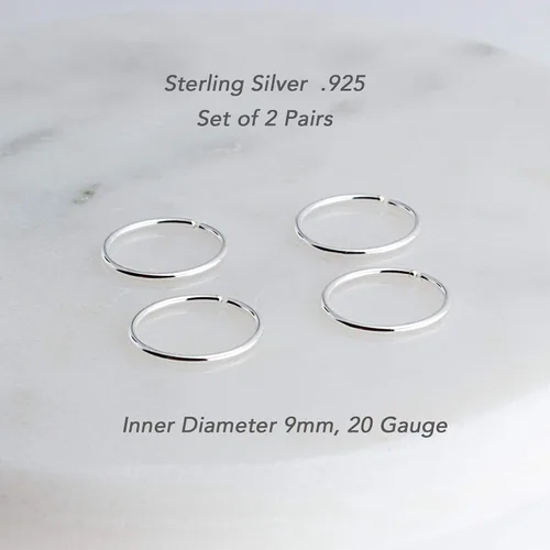 Vista 13 de Juego de 2 pares de anillos de nariz para cartílago pequeños para mujer, tragus, tabique, hélix, múltiples piercings finos