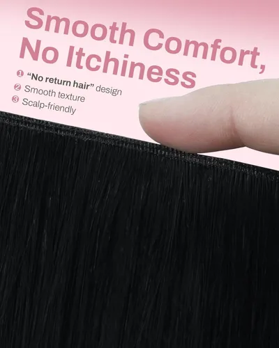 Vista 5 de Moresoo Genius - Extensiones de cabello humano real con clip, color negro azabache, invisibles, sin costuras, de trama de piel sintética