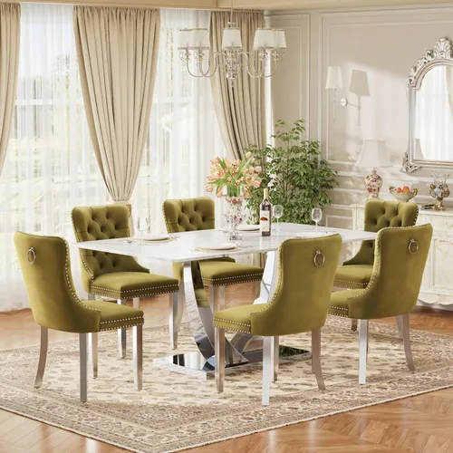 Vista 53 de Juego de mesa de comedor de cristal moderno de mediados de siglo para 4, 63 pulgadas, juego de comedor rectangular grande de lujo con parte superior