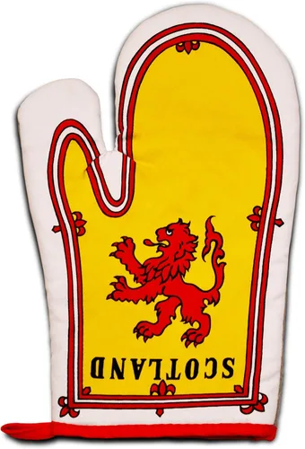 Vista 3 de Royal Banner of Scotland - Juego de cocina y barbacoa con delantal, guante de horno y soporte para ollas, bandera desenfrenada de león, Amarillo