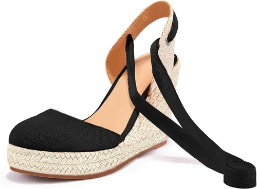 Vista 7 de FISACE - Alpargatas de verano para mujer, sandalias de plataforma, con hebilla en el tobillo y puntera cerrada