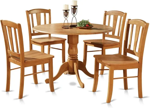 Vista 8 de East West Furniture DLIN3-OAK-W Juego de mesa de comedor de 3 piezas para espacios pequeños contiene una mesa de comedor redonda con gotas y 2