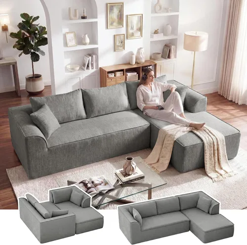 Vista 23 de Vesgantti 106" Boneless Couch with Chaise, U Shaped Deep Seat Comfy Cloud Modular Sofa Chenille Memory Foam Sectional Couches for Living Room