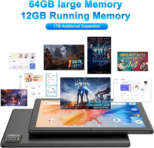 Vista 2 de Tableta de 10 pulgadas Android 15 (NO GO) Tablets 2 en 1 tableta con teclado 12 GB RAM+64 GB ROM (soporta expansión de 1 TB) Tableta 2MP+8MP Cámara