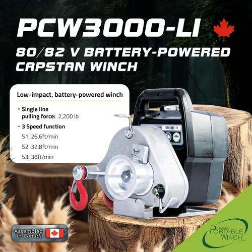 Vista 2 de Portable Winch PCW3000-Li-A Cabrestante de Cabestrante Accionado por Batería con Accesorios - Cabrestante de Capacidad de Tracción de 2,200 libras
