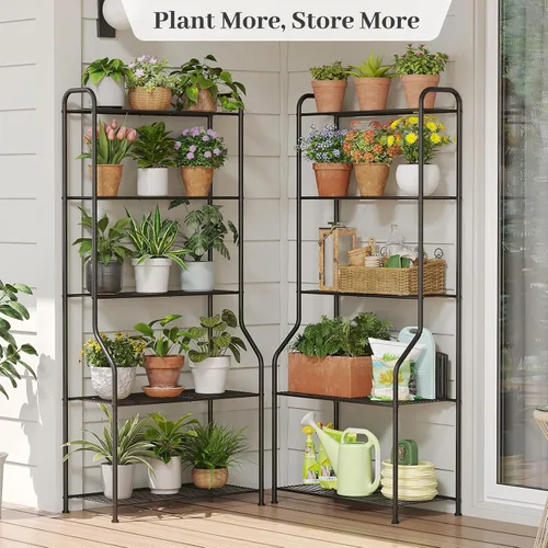 Vista 9 de Kitsanery Soporte para plantas de interior y exterior para múltiples plantas, estante de metal resistente de 5 niveles, escalera grande para jardín