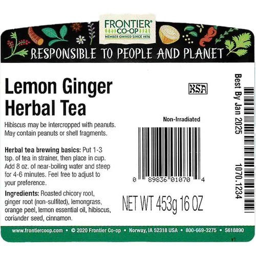 Vista 2 de Frontier Co-op Té de hierbas de limón y jengibre, Kosher, té a granel 16 onzas (paquete de 1)