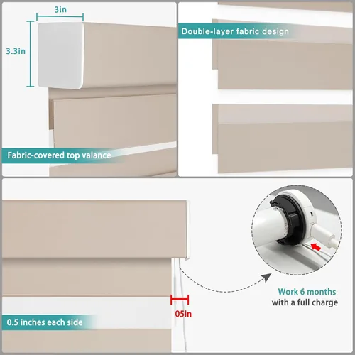 Vista 4 de Changshade Persianas Enrollables Motorizadas Inteligentes de Cebra Personalizadas para Ventanas y Puertas Interiores con Control Remoto Beige