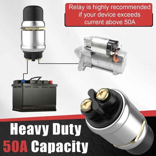 Vista 5 de BFXM Interruptor de arranque de botón pulsador 12V 50A, interruptor de arranque momentáneo impermeable para motor de automóvil, botón de arranque
