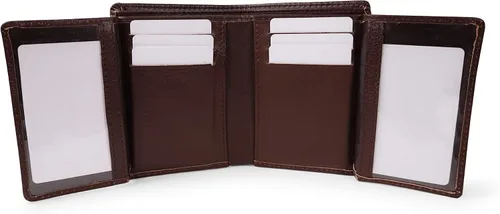 Vista 5 de Cartera de piel de vacuno con bloqueo RFID con capa interior de piel de vaca de primera calidad con doble apertura y soporte para ventana