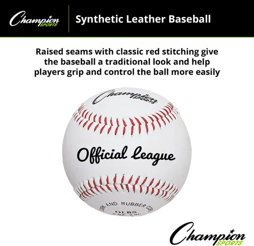 Vista 4 de Champion Sports Syntex Juego de béisbol de cuero: docena de pelotas de béisbol de cuero Syntex para interiores y exteriores, para entrenamiento