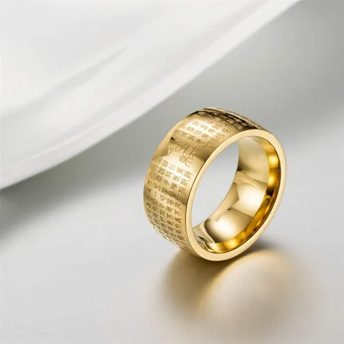 Vista 5 de Anillo budista grabado con sutra de corazón chino de acero inoxidable para hombre