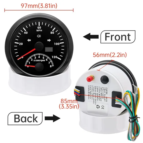 Vista 5 de ARTILAURA Velocímetro GPS 0-193 km/h con tacómetro 8000 RPM, medidor de 85 mm (3-3/8"), velocímetro GPS para barco con antena para automóvil, marino