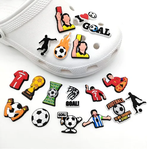 Vista 5 de 18 dijes para zapatos de fútbol, decoración para zapatos de fútbol, no repetida, pelota deportiva, portería de fútbol, accesorios para niños, niñas