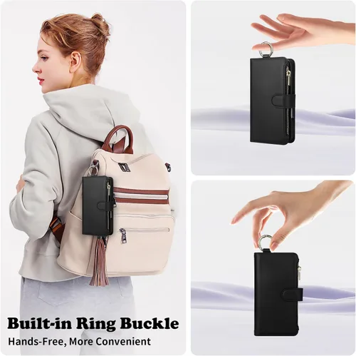 Vista 4 de Vofolen Funda tipo cartera para iPhone 16 con tarjetero y bloqueo RFID Negro