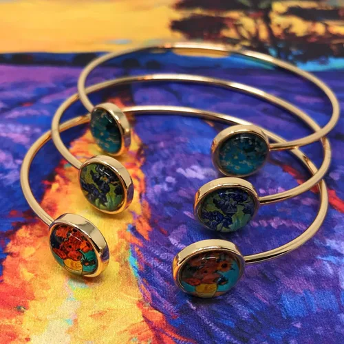 Vista 3 de Blazing Autumn Three Van Gogh - Pulseras artísticas con paño de limpieza (dorado), vidrio