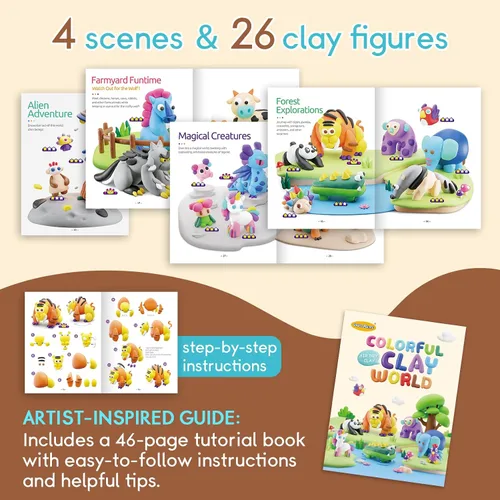 Vista 3 de Drama Planet Kit de arcilla seca al aire para niños, viene con guía de instrucciones con 4 escenas y 26 tutoriales de proyectos, 18 latas de arcilla