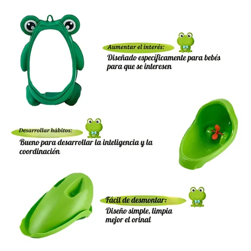 Vista 4 de Entrenamiento para orinar de rana, lindo orinal de entrenamiento para niños con divertido objetivo de puntería, orinales verdes para niños pequeños