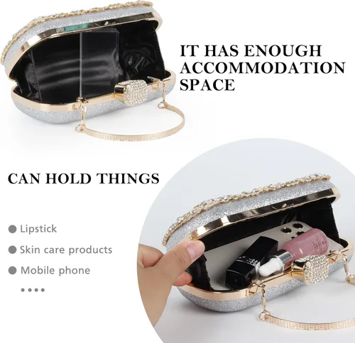 Vista 4 de Bolso de mano con diamantes de imitación, bolsa de noche floral de cristal brillante para mujer, formal, graduación, boda, fiesta