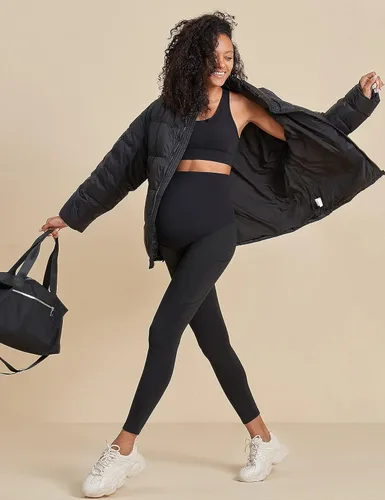 Vista 4 de POSHDIVAH Leggings de maternidad con forro polar para mujer, sobre el vientre, embarazo, invierno, cálidos, yoga, entrenamiento, pantalones activos