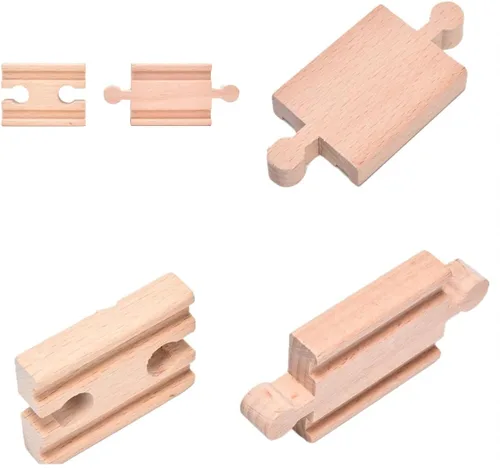 Vista 5 de Juego de 12 pistas de tren de madera, pistas de bache macho-macho, hembra-hembra, pista de muelle de puente (color aleatorio), pistas cruzadas
