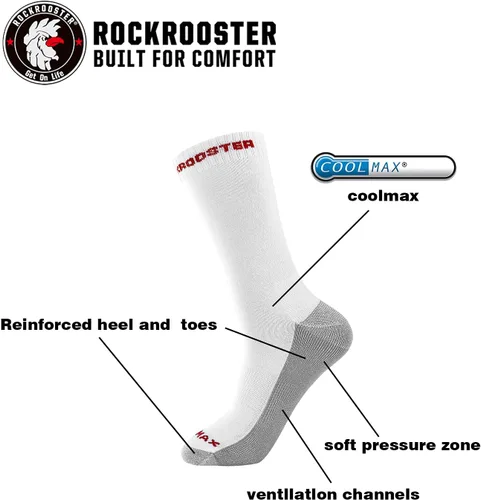 Vista 12 de ROCKROOSTER COOLMAX - Calcetines deportivos con control de humedad, duraderos y transpirables (paquete de 9)