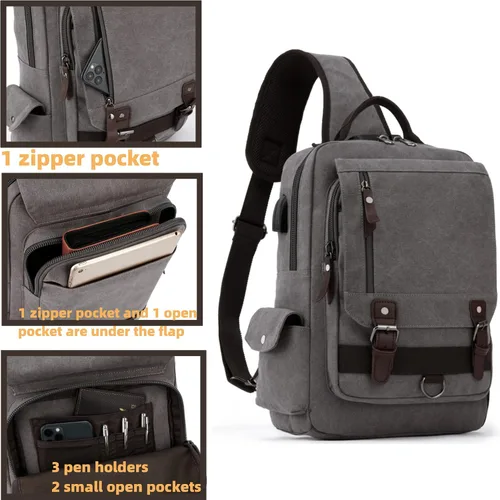 Vista 4 de Bolso tipo bandolera retro de Leaper, bolso de lona con asa cruzada para hombres y mujeres, bolso de hombro, bolso bandolera, bolso de mano, bolso
