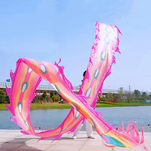 Vista 14 de Juego de Cintas de Dragón 3D Realistas para Ejercicio, Baile al Aire Libre, Lanzamiento de Fitness, Estilo Cuadrado POI Wu Long (5.97m, Fénix Azul)
