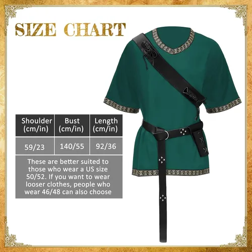 Vista 7 de 6 piezas de Halloween para hombre, accesorios medievales para disfraz, túnica vikinga, camisa renacentista, caballero de cuero sintético, brazaletes