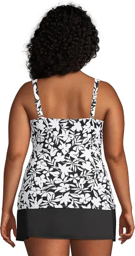 Vista 2 de Lands' End Traje de baño largo resistente al cloro con cuello en V para mujer, con tirantes ajustables