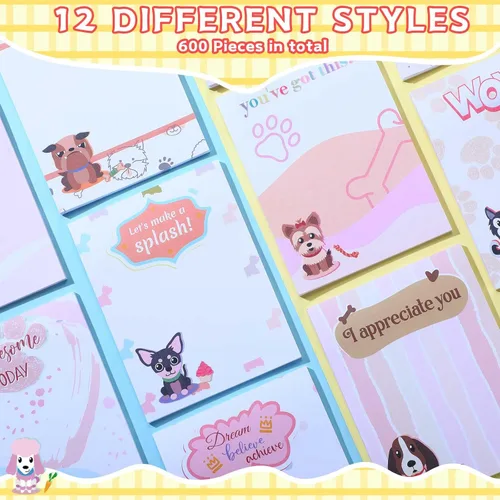 Vista 2 de Sherr Paquete de 12 notas adhesivas para perros de regreso a clases, 4 x 3 pulgadas, divertidos animales inspiradores, blocs de notas adhesivas