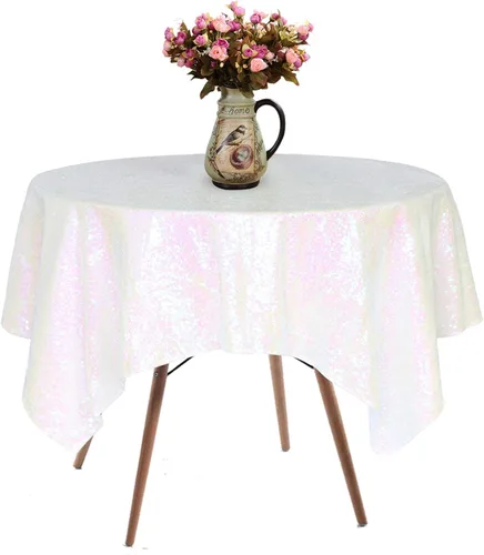 Vista 82 de Mantel de lentejuelas color azul bebé de 50" Cubierta de mesa con purpurina redonda color azul claro de lentejuelas metálicas Sobremanteles de mesa