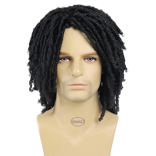 Vista 2 de GNIMEGIL - Pelucas cortas trenzadas para hombre Afro Bob, cabello negro trenzado en crochet, diadema con rastas, fibra sintética natural, capas